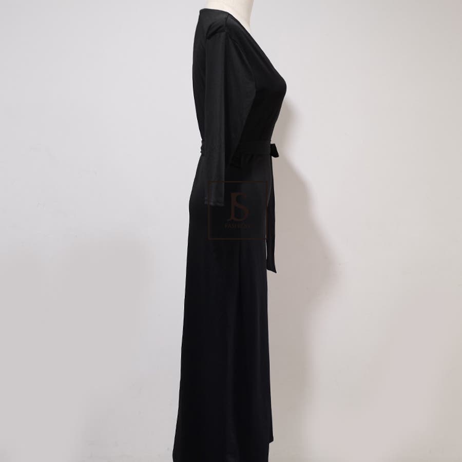 カシュクールワンピース 無地 黒[品番：JSFW0008689]｜JS