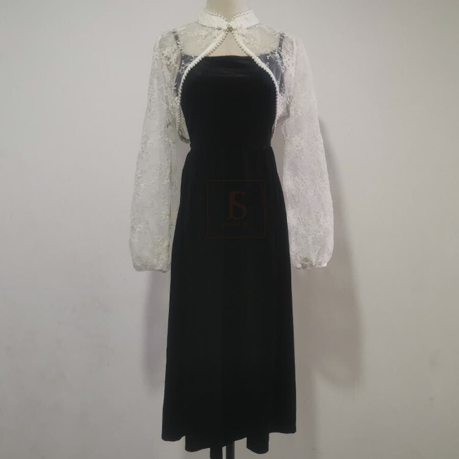 柔らかい ベロアワンピース アンサンブル 刺繍ボレロ[品番：JSFW0009847 ワンピース