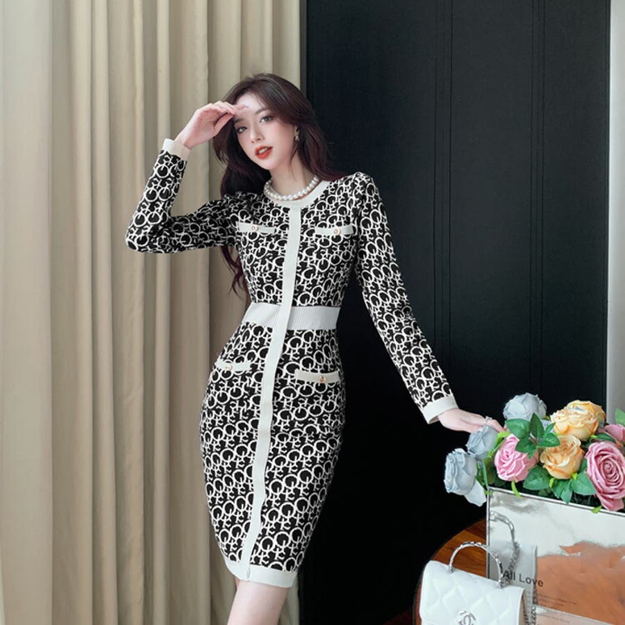 ニットワンピース 全3色 総柄[品番：JSFW0009825]｜JS FASHION