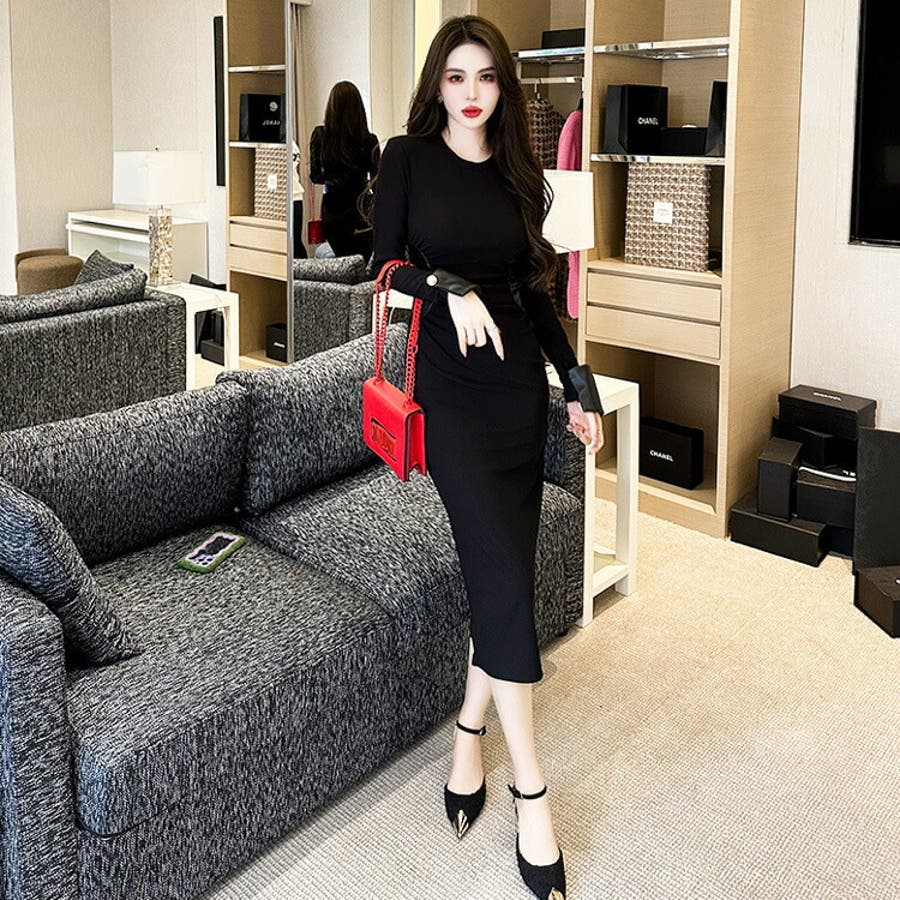 ワンピース タイトワンピ 異素材切替[品番：JSFW0011306]｜JS FASHION