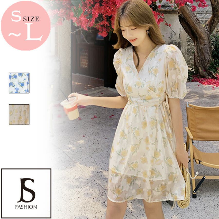 花柄ラップワンピース 全2色 ミニワンピース[品番：JSFW0009608