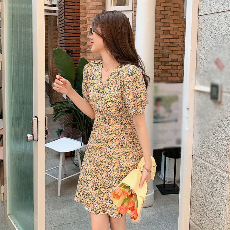 【年中無休】 花柄ワンピース 全3色 Aラインミニワンピース[品番：JSFW0009609 ワンピース