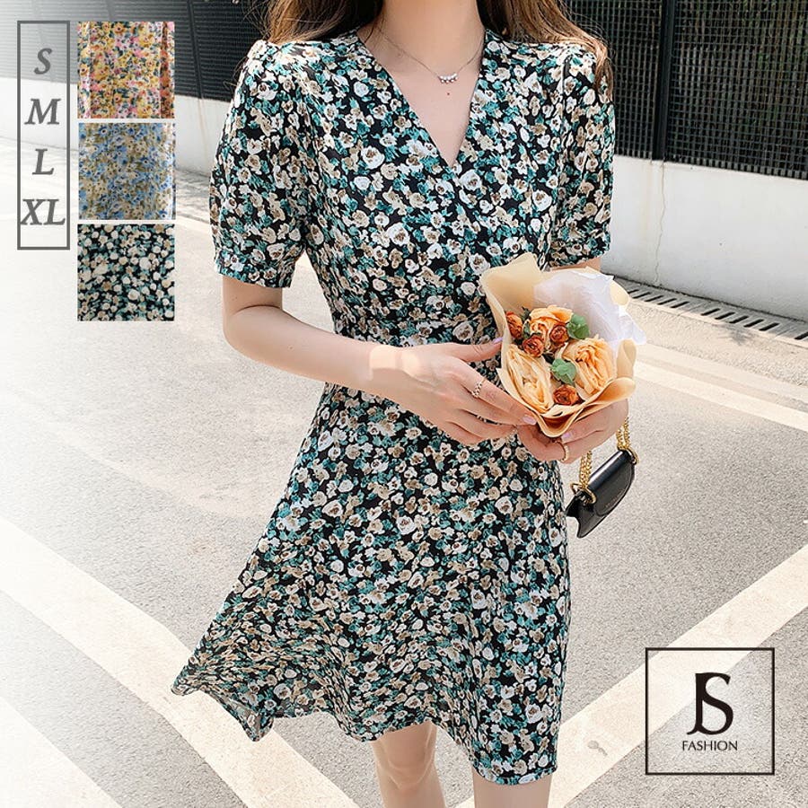 花柄ワンピース 全3色 Aラインミニワンピース[品番：JSFW0009609