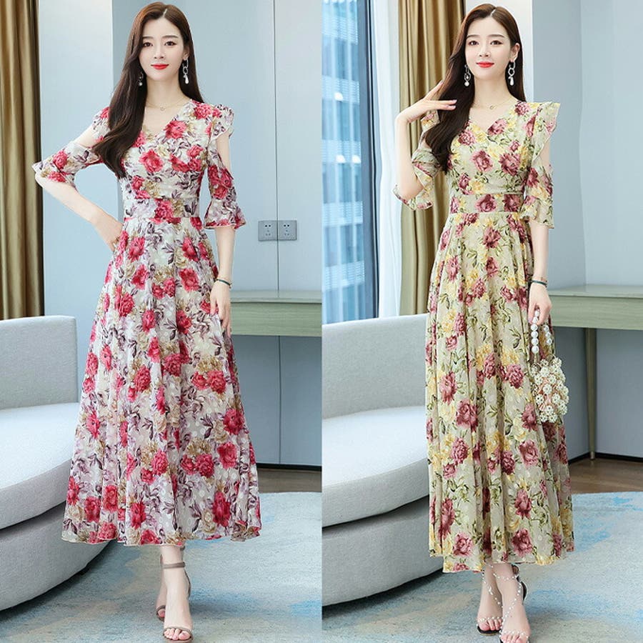花柄 ロング ワンピース[品番：JSFW0010356]｜JS FASHION