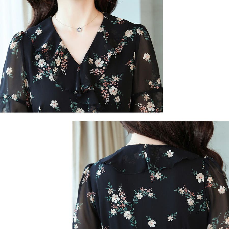 花柄 ワンピース Aライン[品番：JSFW0010598]｜JS FASHION