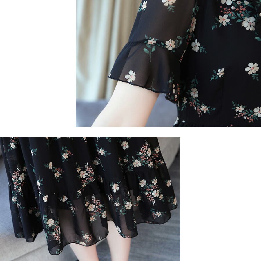 花柄 ワンピース Aライン[品番：JSFW0010598]｜JS FASHION