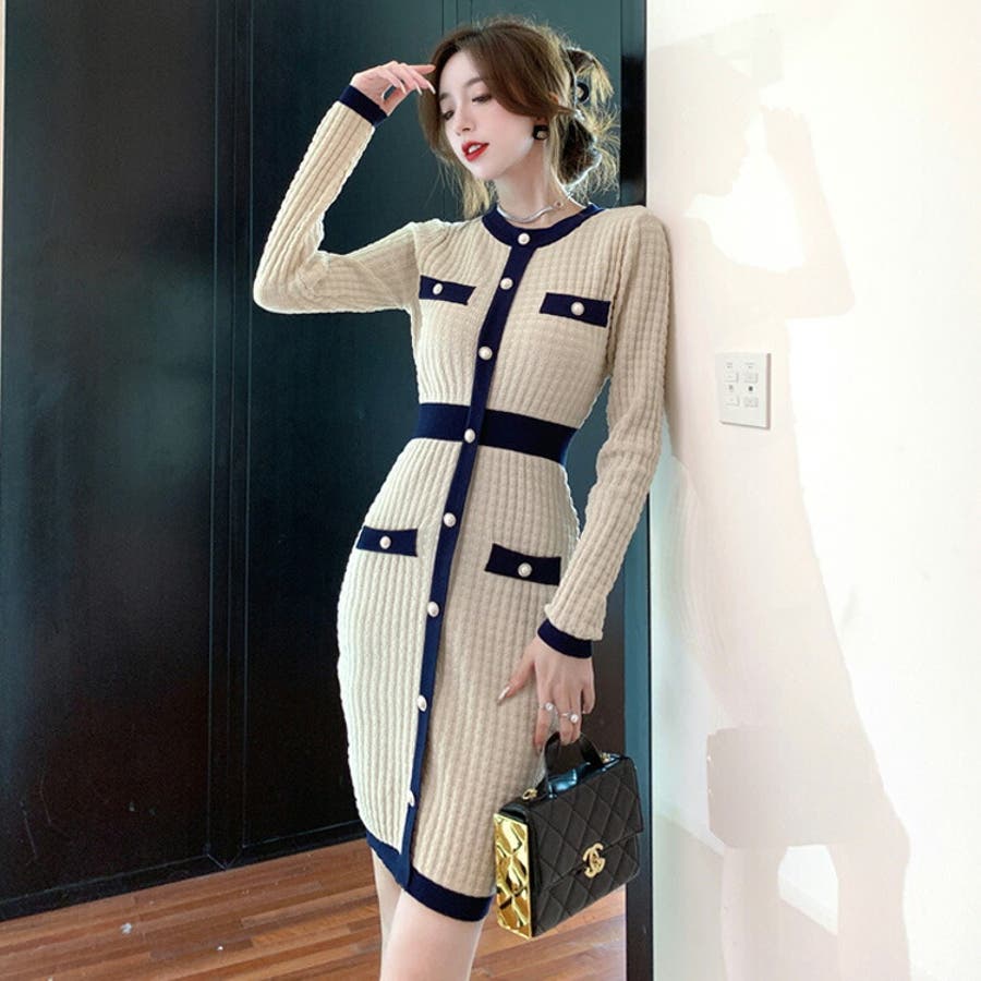 ニットワンピース 全2色 バイカラー[品番：JSFW0009713]｜JS FASHION