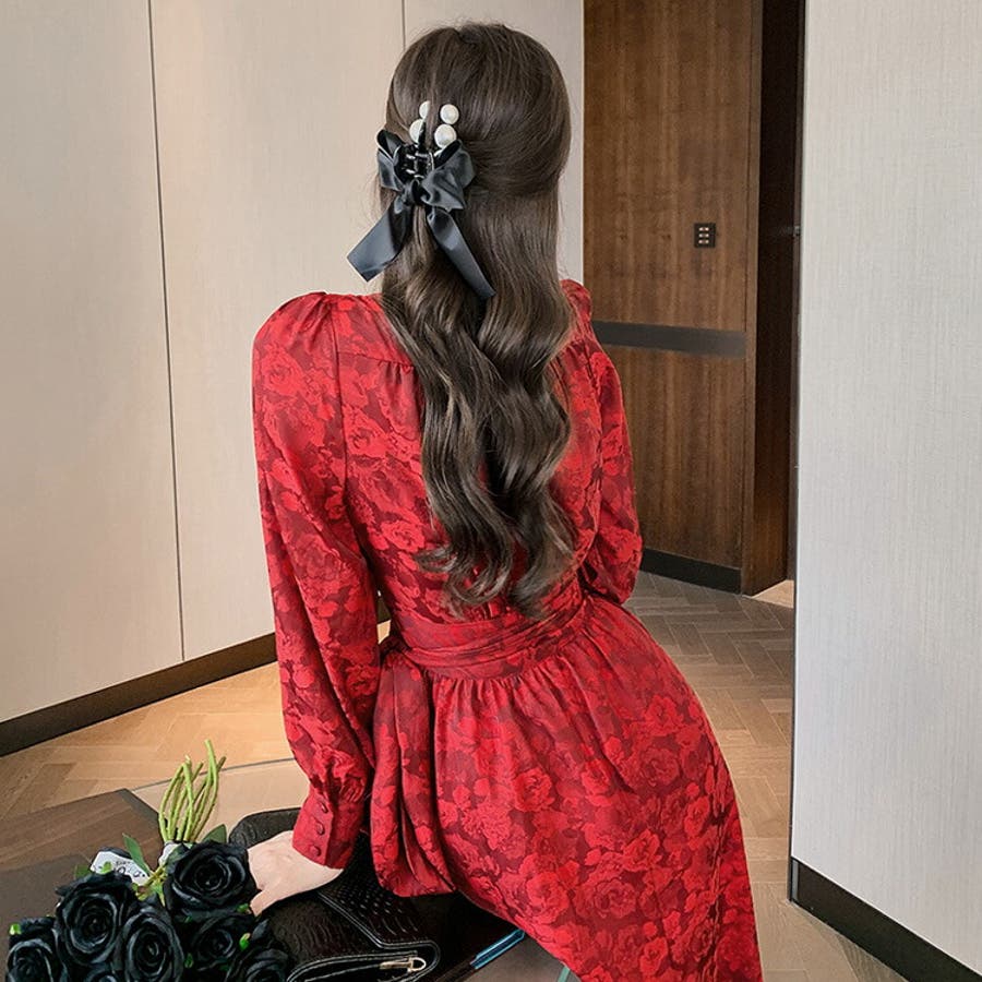 トップ 花柄ワンピース パーティードレス カシュクールワンピース[品番 スーツ・フォーマル・ドレス