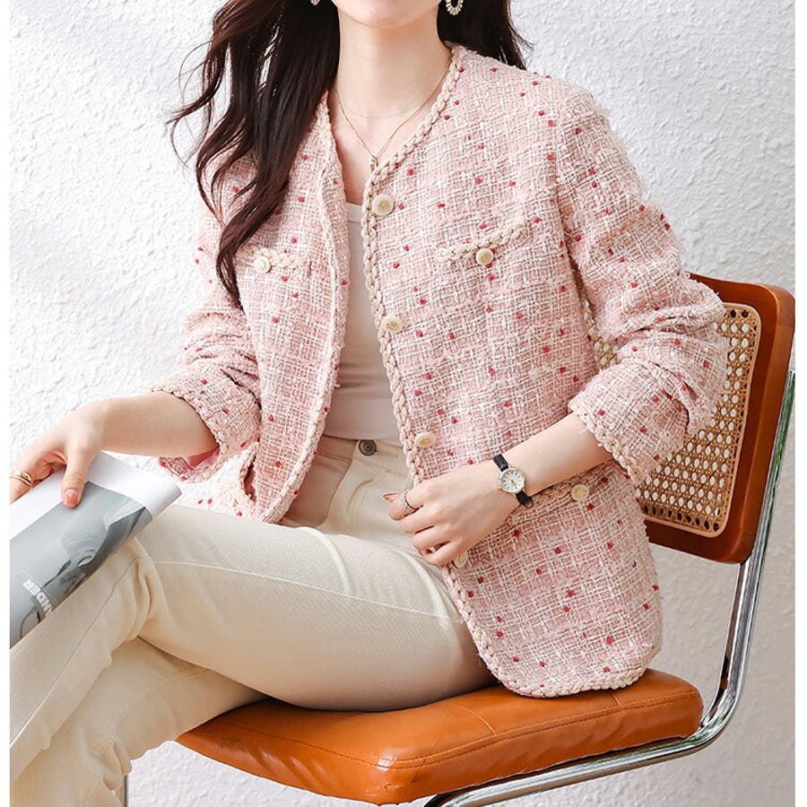 [定休日以外毎日出荷中] ツイード ジャケット ドット柄[品番：JSFW0012850]｜JS FASHION テーラードジャケット