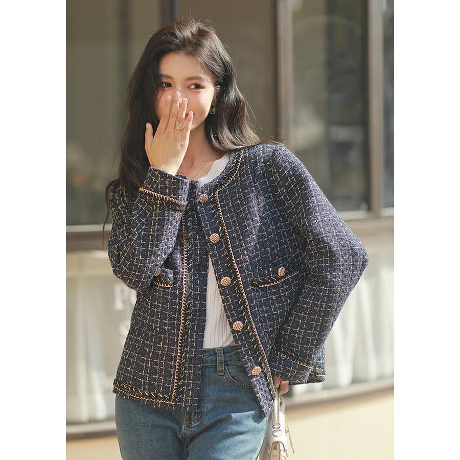 【70％OFF】 ツイードジャケット ノーカラー ジャケット[品番：JSFW0012482 ジャケット・アウター