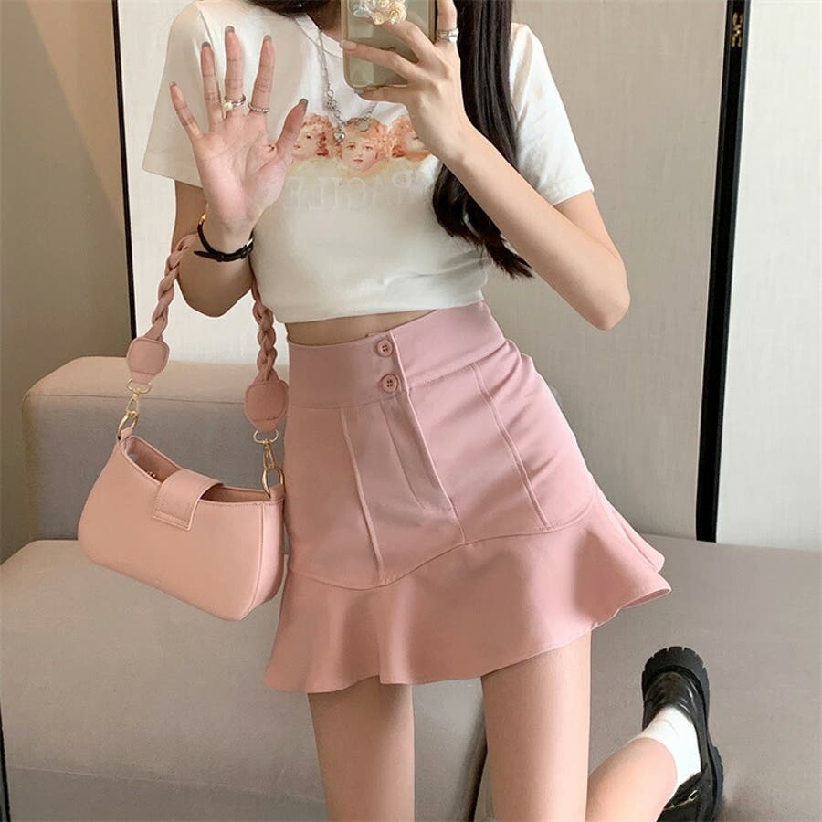 ピンク】ミニスカート 全3色 裾フリル[品番：JSFW0010121]｜JS FASHION 