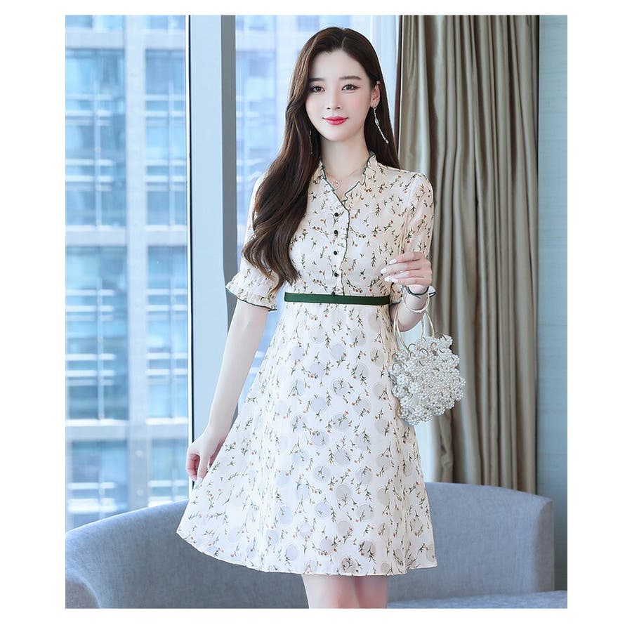 小花柄Aラインプルオーバー　ベージュ　L 小花柄 ワンピース Aライン[品番：JSFW0010643]｜JS FASHION