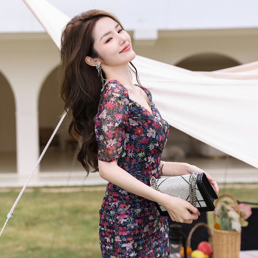 超人気 ワンピース 花柄 半袖[品番：JSFW0010469]｜JS FASHION（ジェー ワンピース