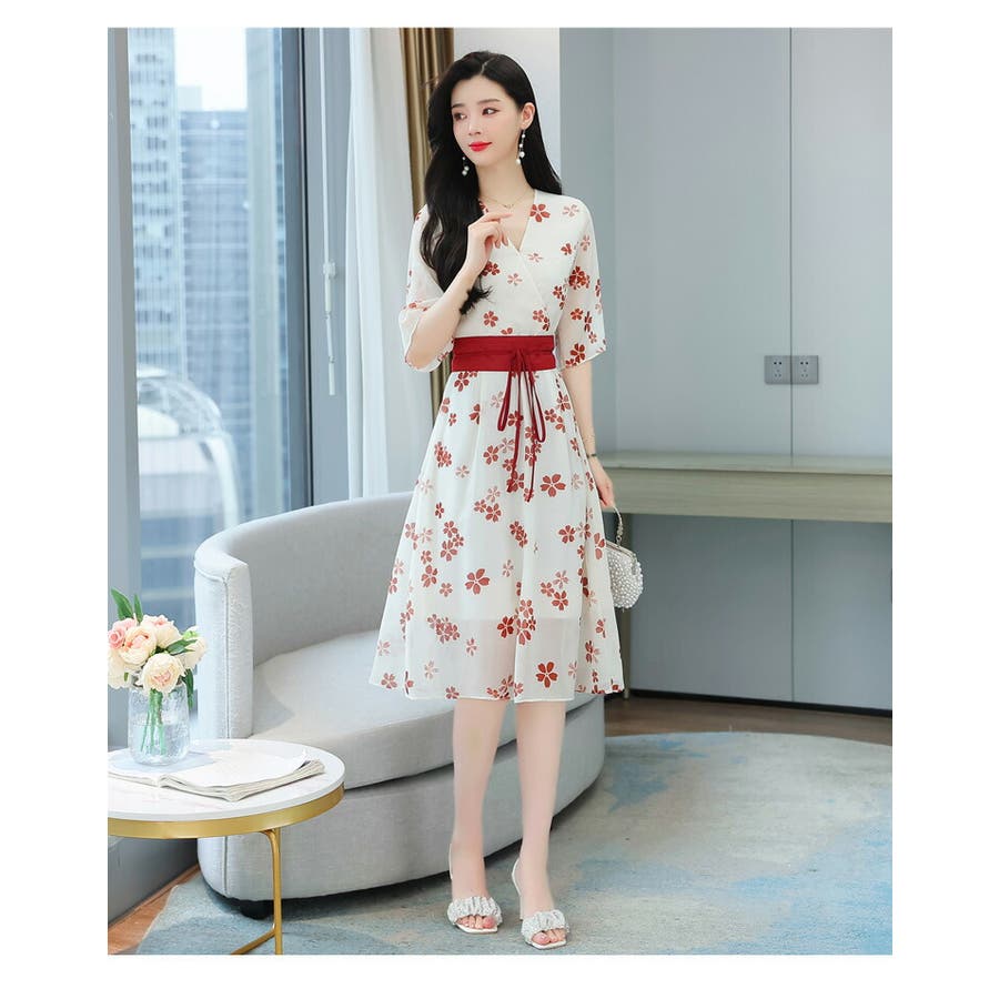 和柄 花柄ワンピース カシュクール[品番：JSFW0010939]｜JS  FASHION（ジェーエスファッション）のレディースファッション通販｜SHOPLIST（ショップリスト）