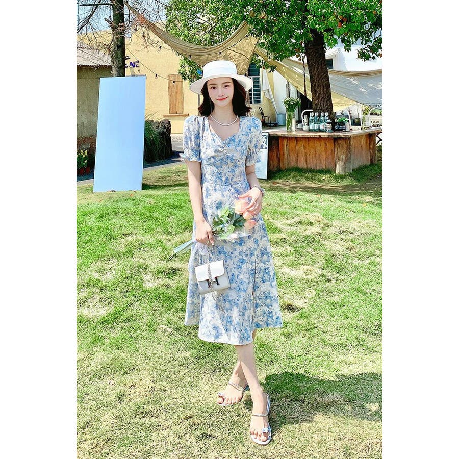 代引き人気 花柄ワンピース ハートネック[品番：JSFW0010968]｜JS 半袖 Lサイズ