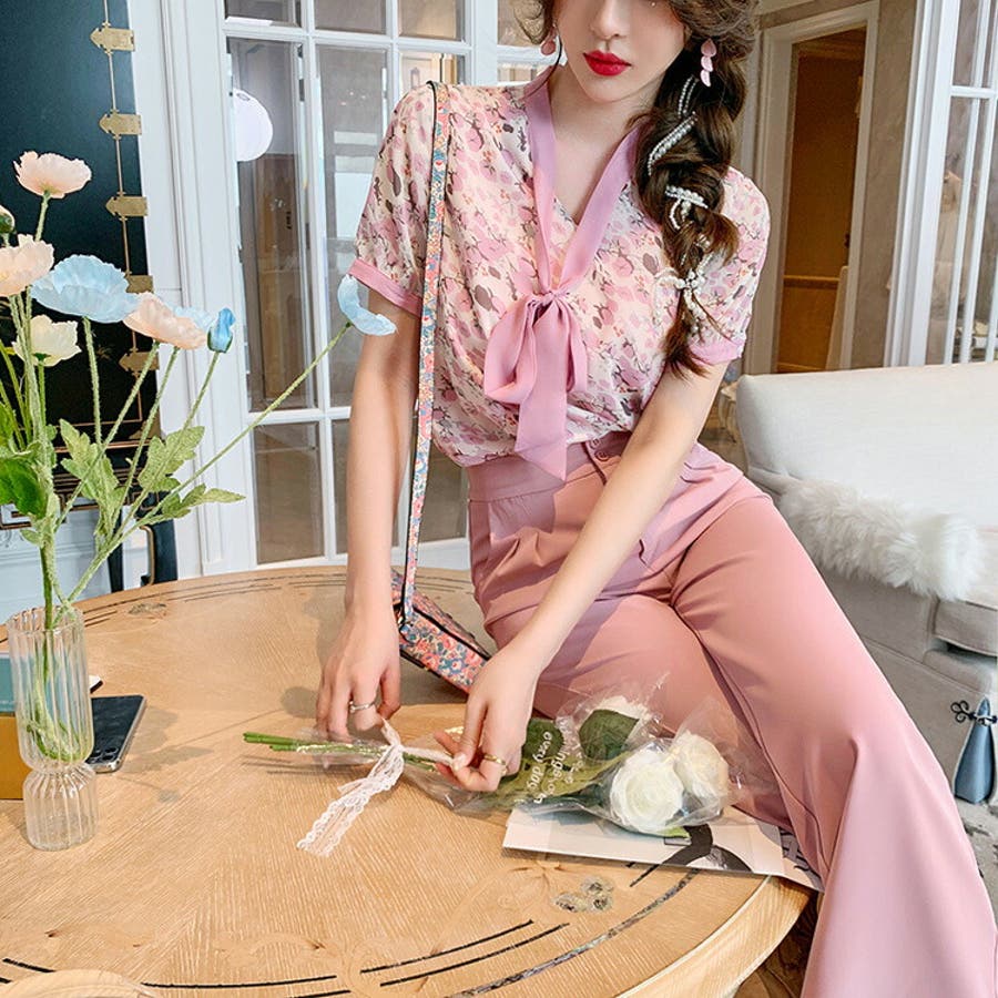 セットアップ 花柄トップス ロングパンツ[品番：JSFW0010907