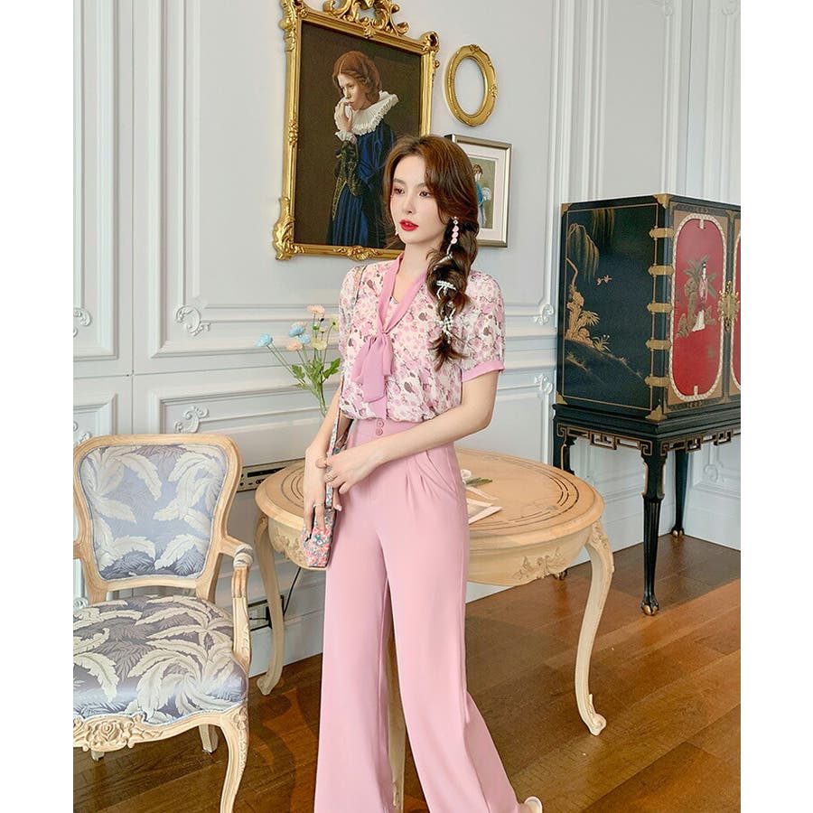 【１着でも送料無料】 セットアップ 花柄トップス ロングパンツ[品番：JSFW0010907 トップス