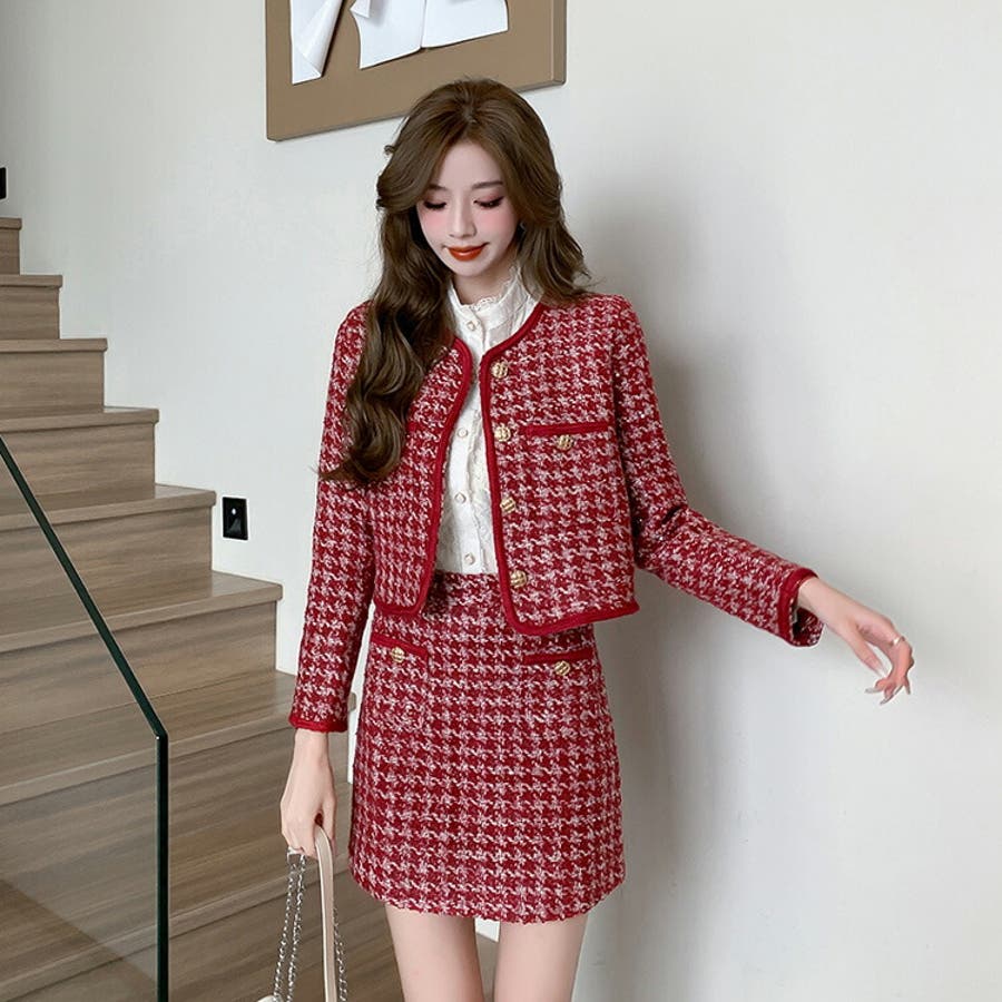 【冬バーゲン★特別送料無料！】 ツイード セットアップ 全2色[品番：JSFW0011832]｜JS FASHION スーツ・フォーマル・ドレス
