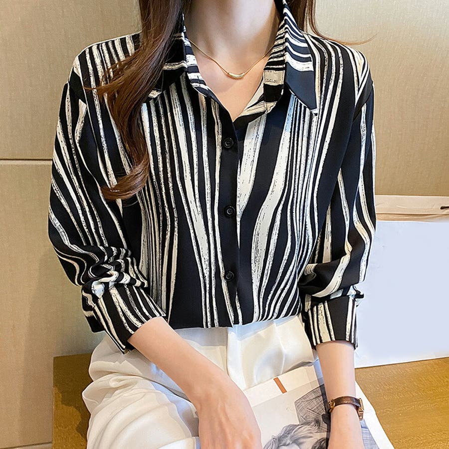 柄シャツ 全3色 ストライプ柄風[品番：JSFW0011596]｜JS  FASHION（ジェーエスファッション）のレディースファッション通販｜SHOPLIST（ショップリスト）