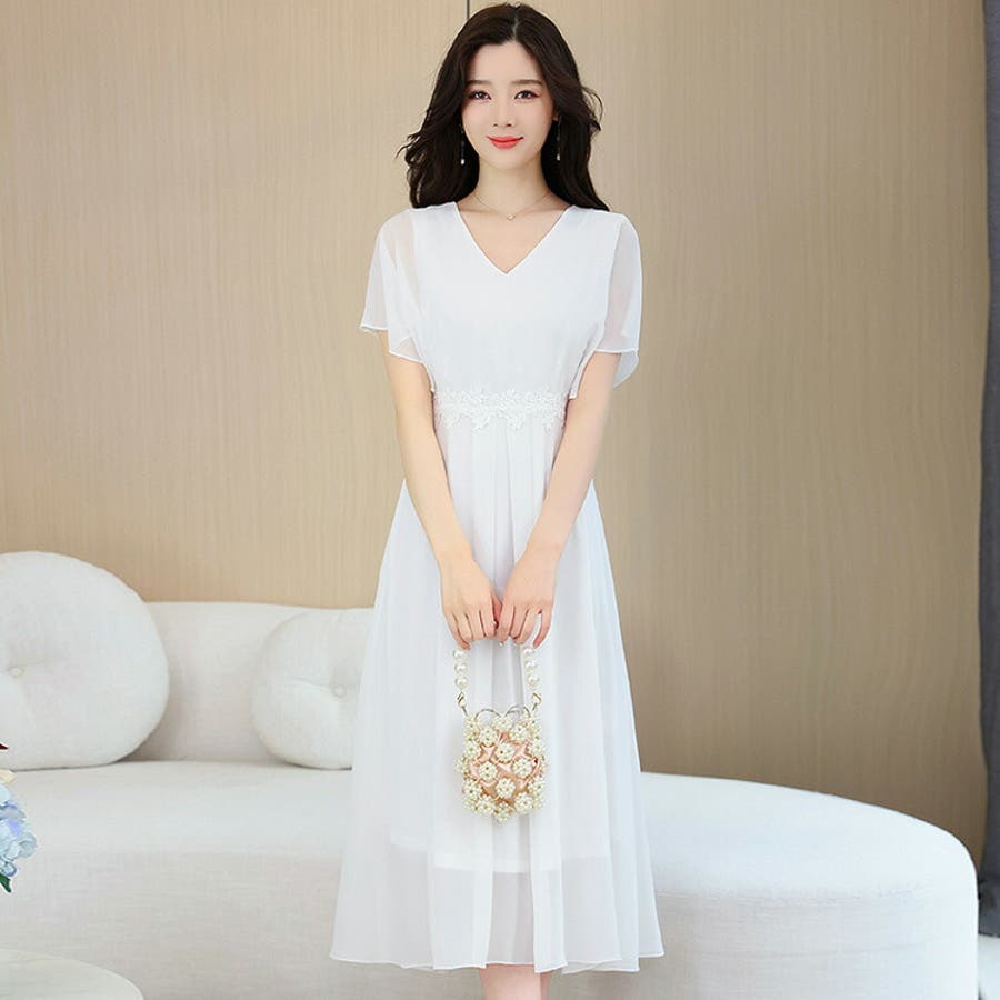 Aラインワンピース 白 無地[品番：JSFW0010367]｜JS FASHION（ジェー