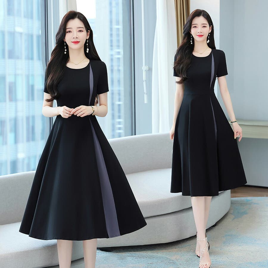 Aライン ワンピース バイカラー[品番：JSFW0010376]｜JS FASHION