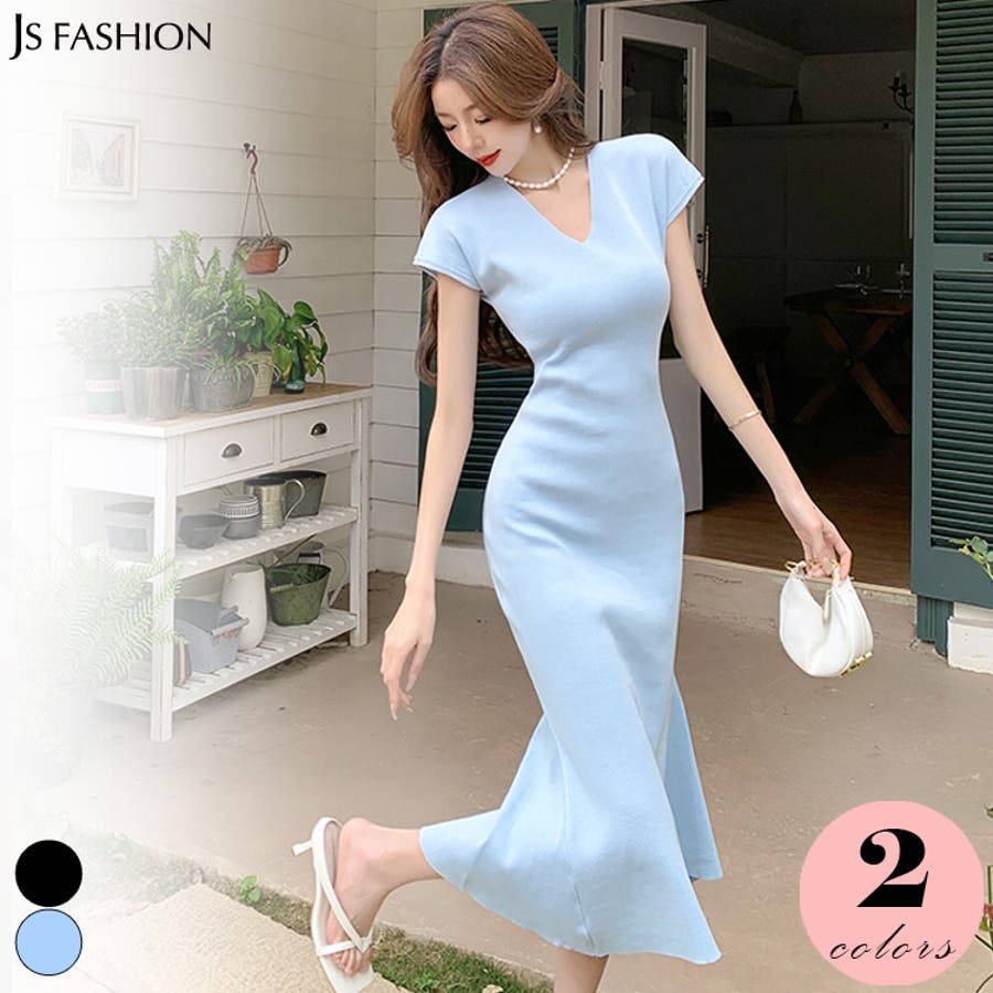 マーメイドワンピース 全2色 半袖[品番：JSFW0010728]｜JS FASHION