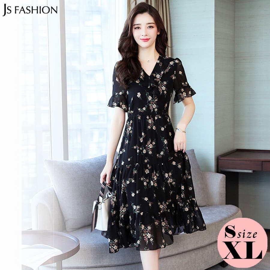 花柄 ワンピース Aライン[品番：JSFW0010598]｜JS FASHION