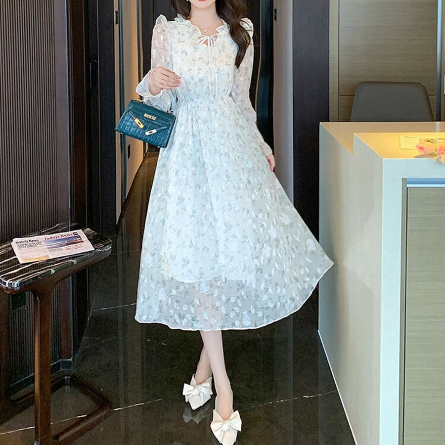 期間限定特別価格 花柄ワンピ シフォン 透け感[品番：JSFW0013479]｜JS FASHION Lサイズ