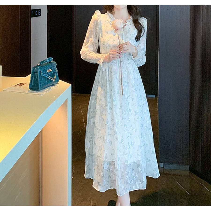 花柄ワンピ シフォン 透け感[品番：JSFW0013479]｜JS FASHION