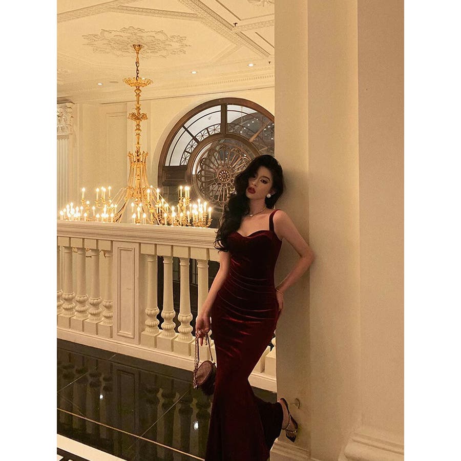 美品　ネイビー スワロフスキー装飾 ロングドレス　ベロア　定価16万 美品 ネイビー スワロフスキー装飾 ロングドレス ベロア 定価16