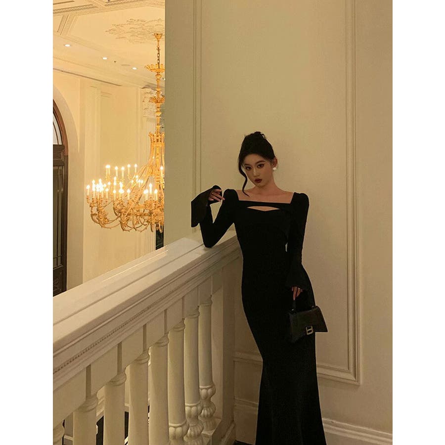 ロングドレス マーメイド フレア袖[品番：JSFW0012692]｜JS