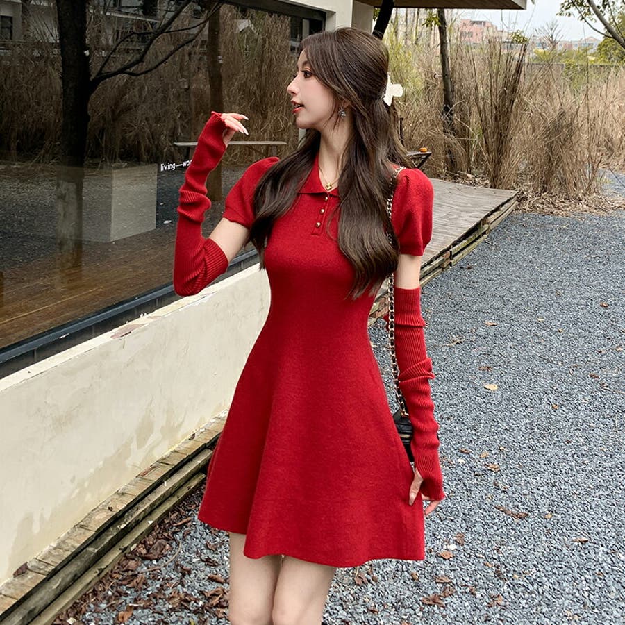 宅配便配送 ニットワンピ 全2色 半袖[品番：JSFW0014494]｜JS FASHION ワンピース