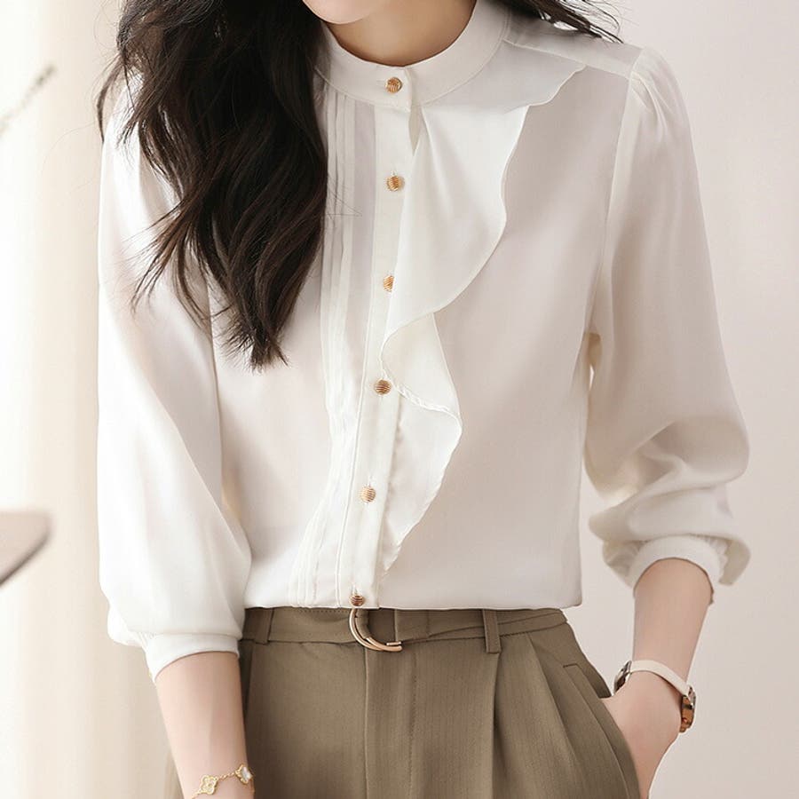 逆輸入 ブラウス フリル 前ボタン[品番：JSFW0013237]｜JS FASHION トップス