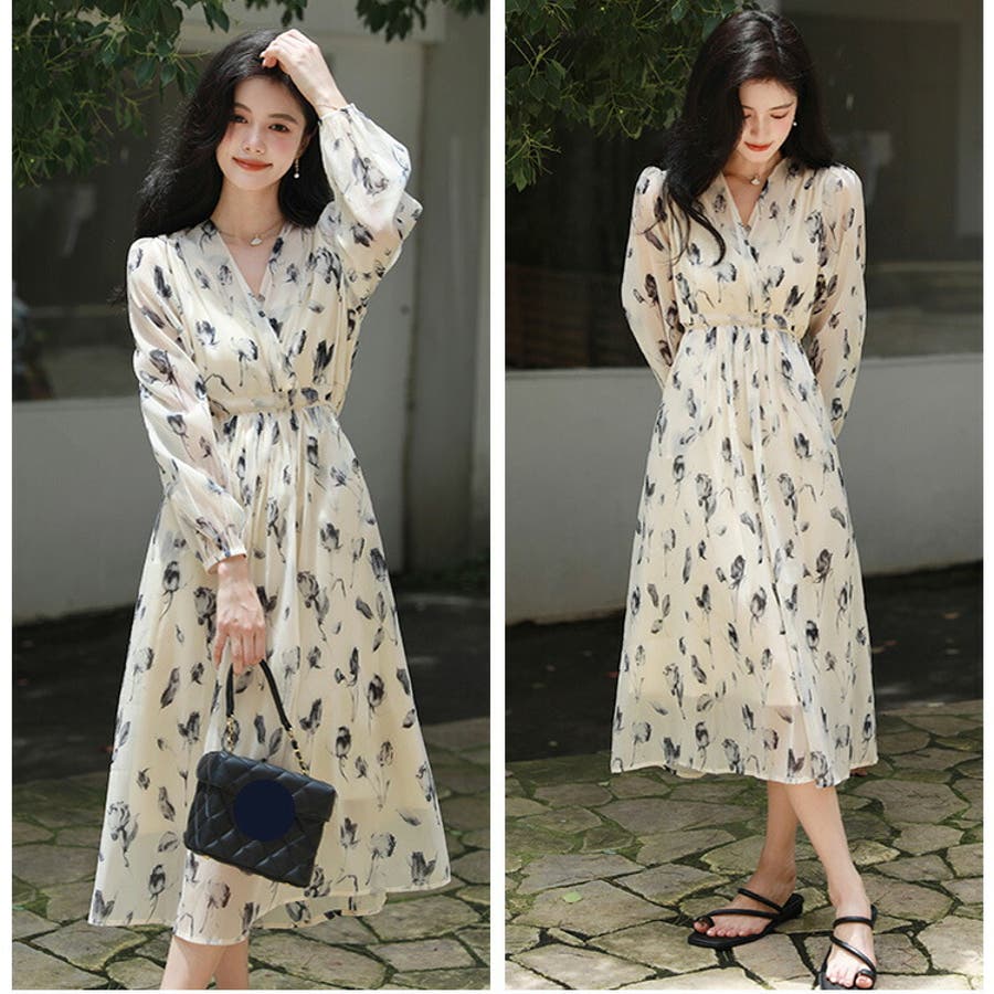品質一番の 花柄ワンピ シフォン[品番：JSFW0012929]｜JS チューリップ柄 子ども用