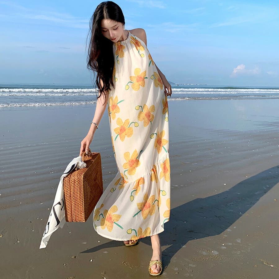 通販 ビーチドレス 女性ノースリーブビーチドレス夏のボヘミア花 Clothing