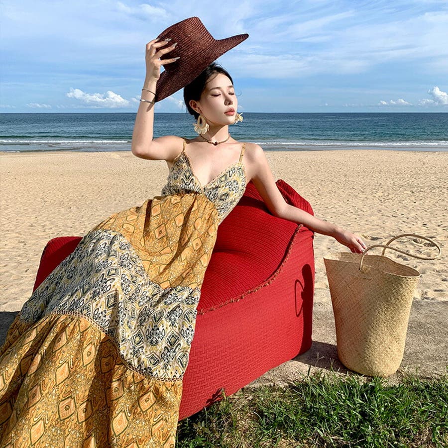 リゾートワンピ 柄 総柄ワンピ[品番：JSFW0013523]｜JS FASHION