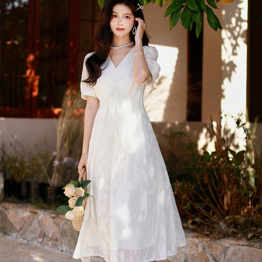 ワンピース 白 柄プリント[品番：JSFW0013487]｜JS FASHION