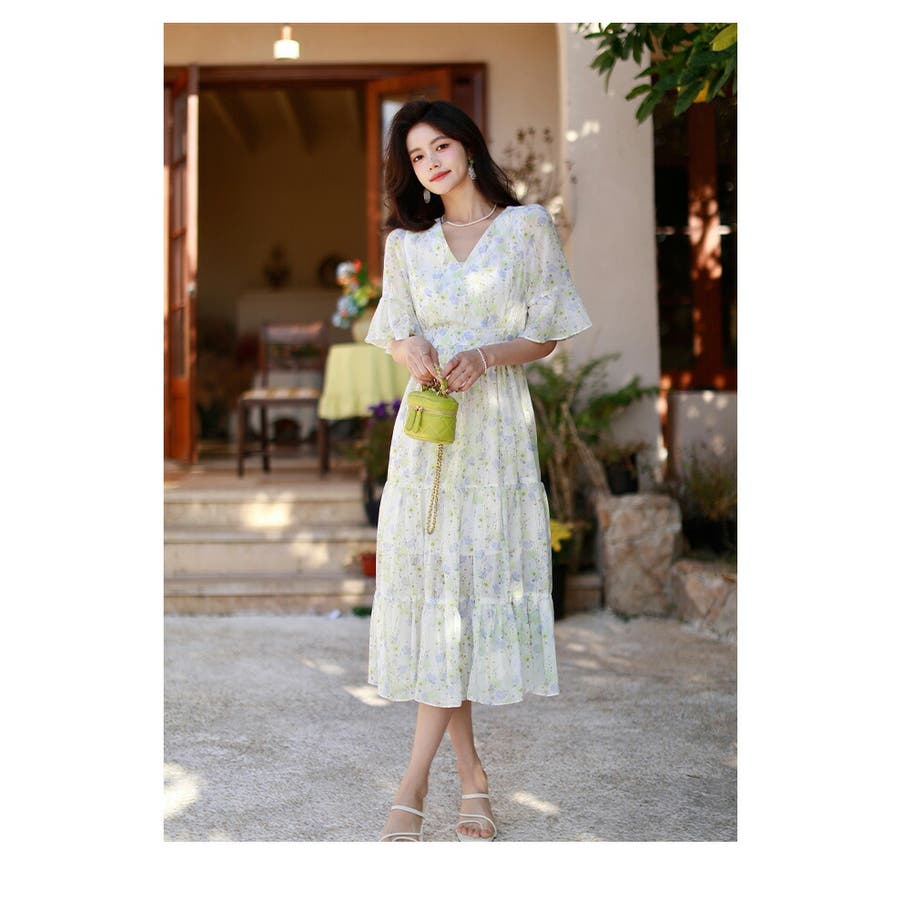 花柄ワンピ シフォン ウエストゴム[品番：JSFW0013500]｜JS FASHION  