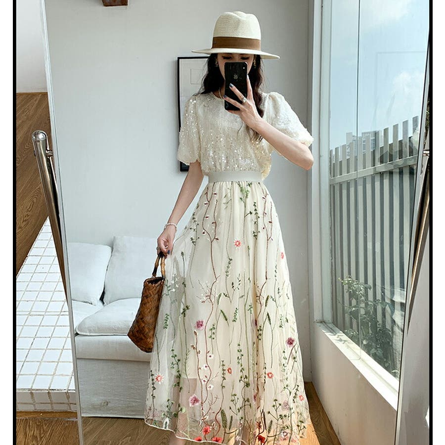 チュールスカート 刺繍 全3色[品番：JSFW0013958]｜JS FASHION