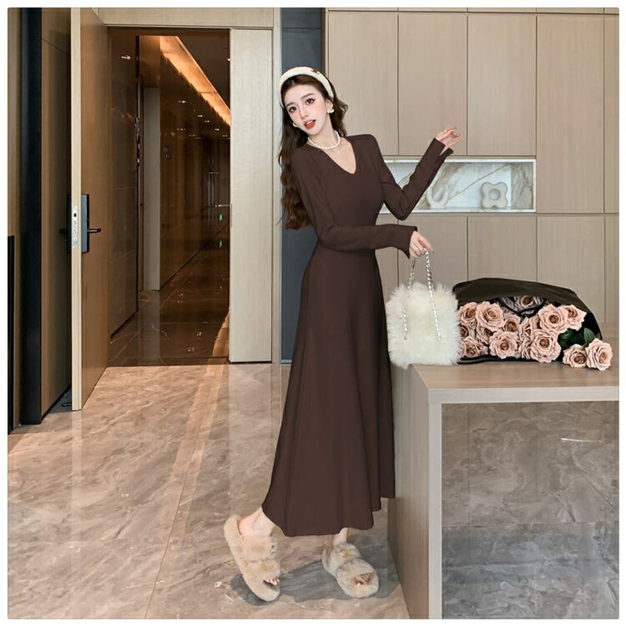 極美品】emmi ニットワンピース ロングワンピース 朱色 FREEサイズ