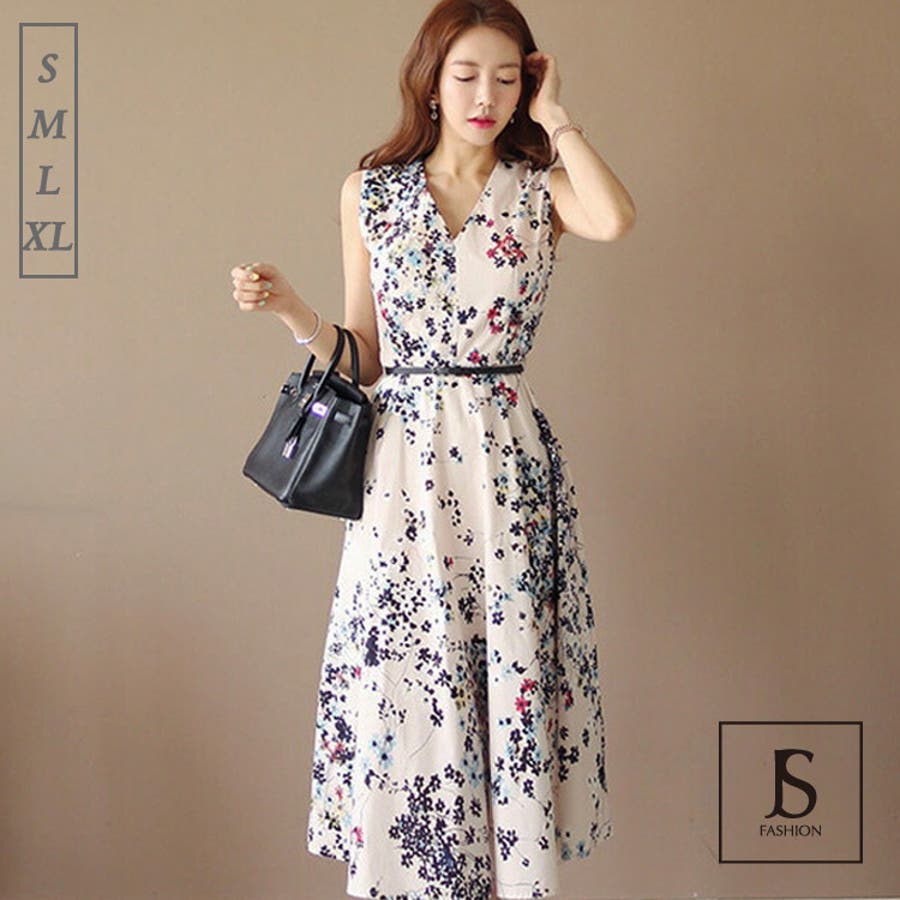 花柄ワンピース ノースリーブ ロング丈[品番：JSFW0014153]｜JS