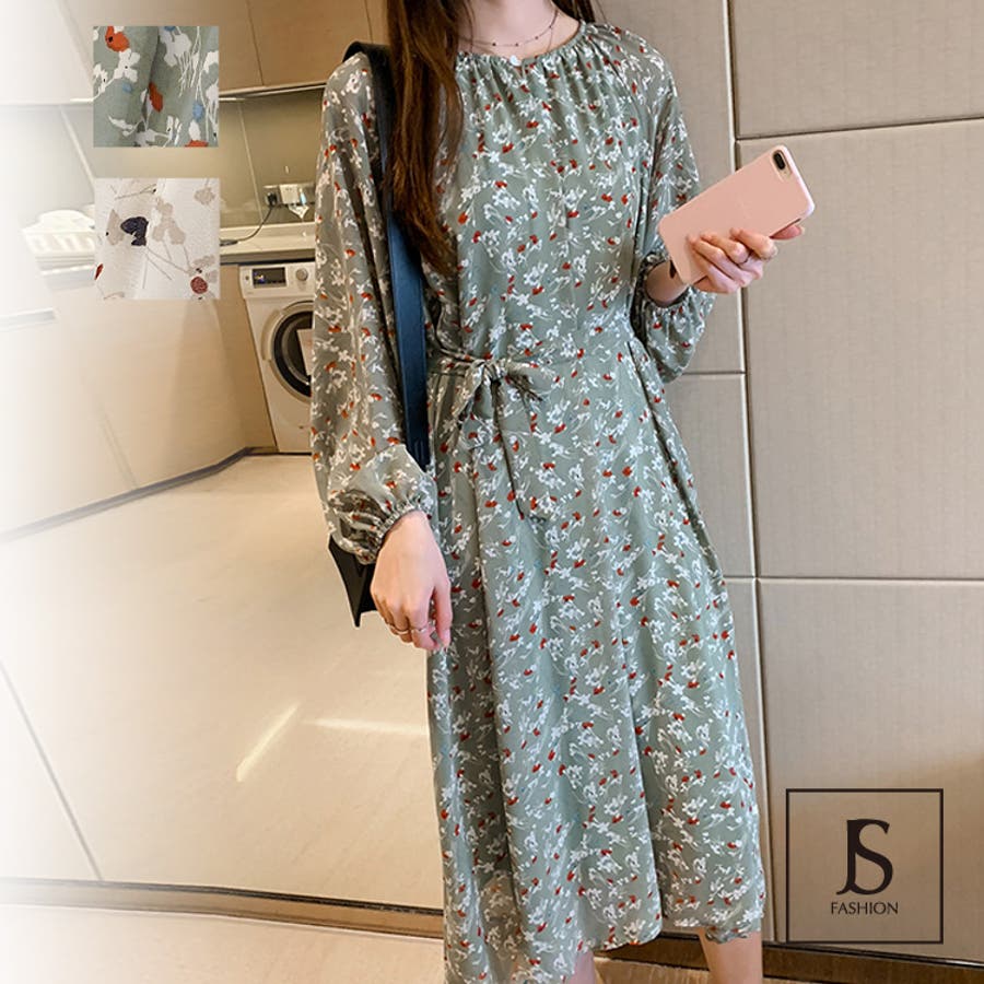 ロングワンピース 2色 小花柄[品番：JSFW0006580]｜JS FASHION