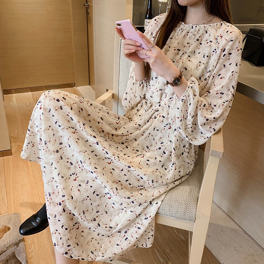 ロングワンピース 2色 小花柄[品番：JSFW0006580]｜JS FASHION