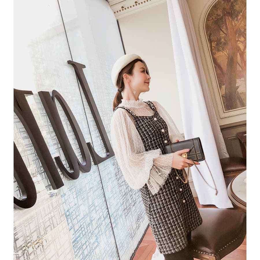 キャンディスリーブブラウストップスとツイードAラインワンピース2点セット[品番：JSFW0005793]｜JS  FASHION（ジェーエスファッション）のレディースファッション通販｜SHOPLIST（ショップリスト）
