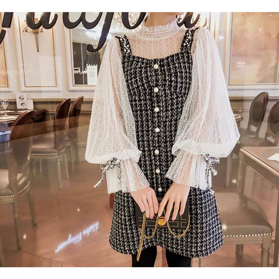 キャンディスリーブブラウストップスとツイードAラインワンピース2点セット[品番：JSFW0005793]｜JS  FASHION（ジェーエスファッション）のレディースファッション通販｜SHOPLIST（ショップリスト）