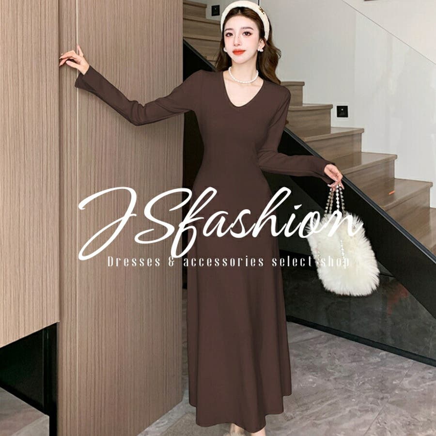 ロングニットワンピース 全4色 ストール付き[品番：JSFW0014457