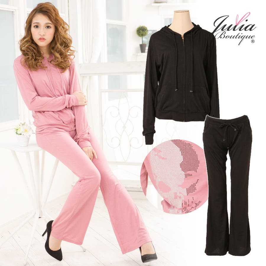 2015春夏]スカルビジューフードパーカー×パンツセットアップ/14374  