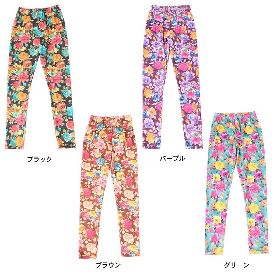 全4色 履けば納得×履いて実感超ストレッチトレンド大きめ花柄レギンス