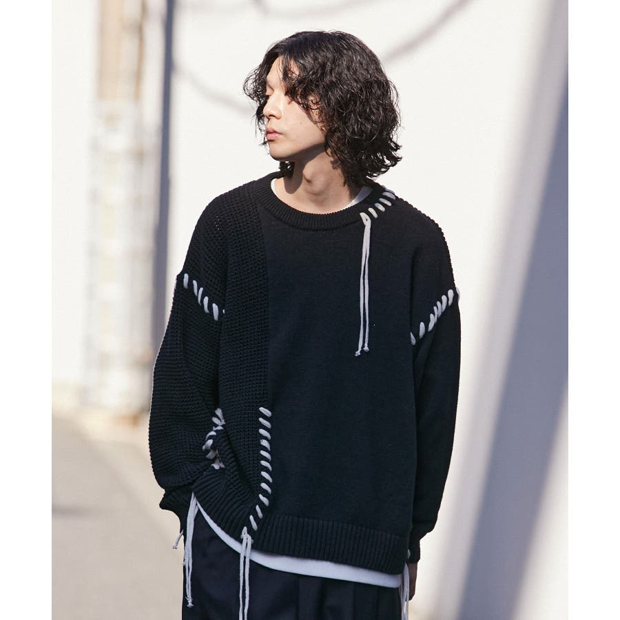 ワッフル切替ステッチニットプルオーバー[品番：JRDM0040405]｜JUNRed  