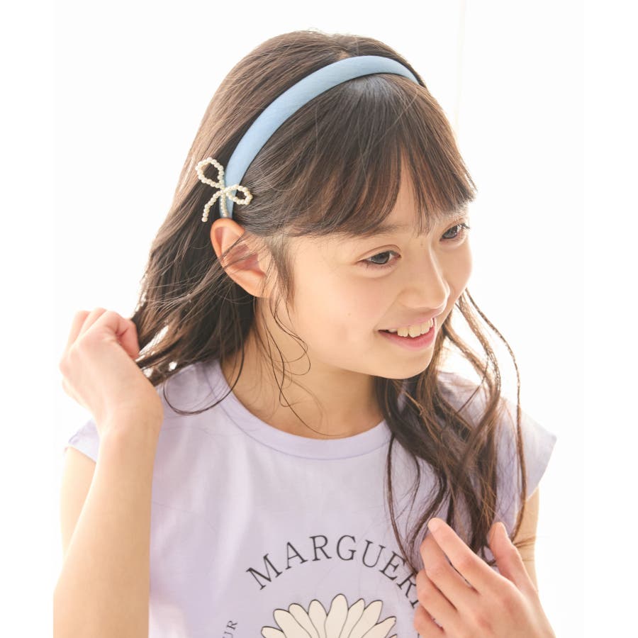 KIDS/キッズ】パールリボンデニムカチューシャ[品番 KIDS/キッズ】パールリボンデニムカチューシャ[品番